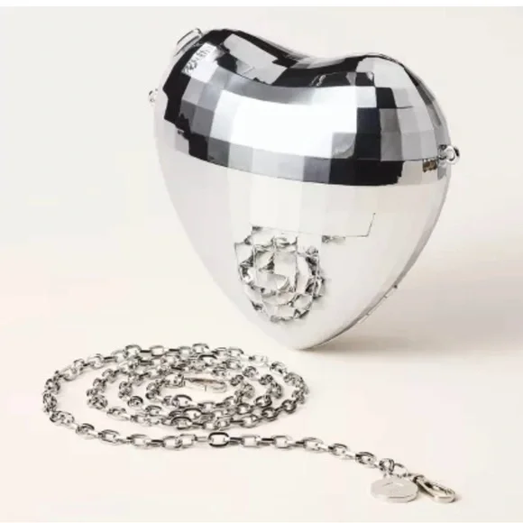 NWT Kate Spade x Target Silver Reflective Disco Heart Shaped Crossbody Bag Purse - Picture 2 of 6